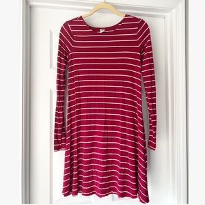 Pink Long Sleeve Striped Dress